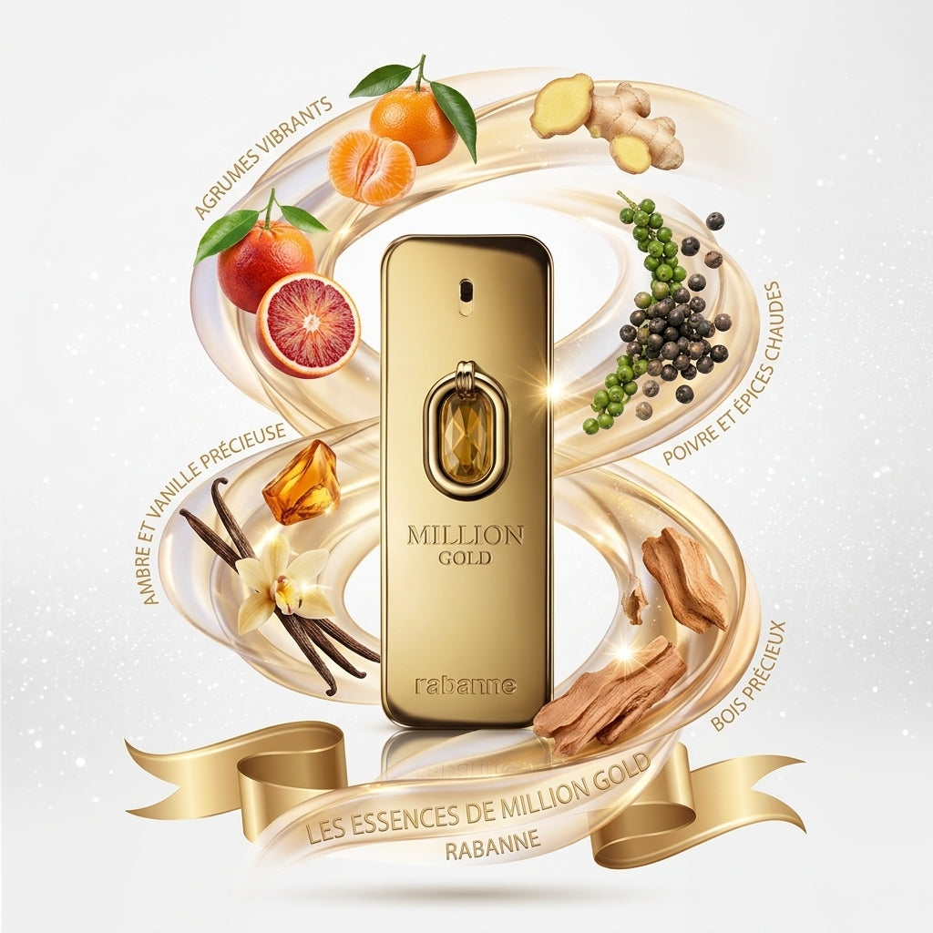 Flacon de parfum RABANNE MILLION GOLD ÉLIXIR PARFUM INTENSE pour homme - ZAFFIRO Parfumerie de luxe Algérie